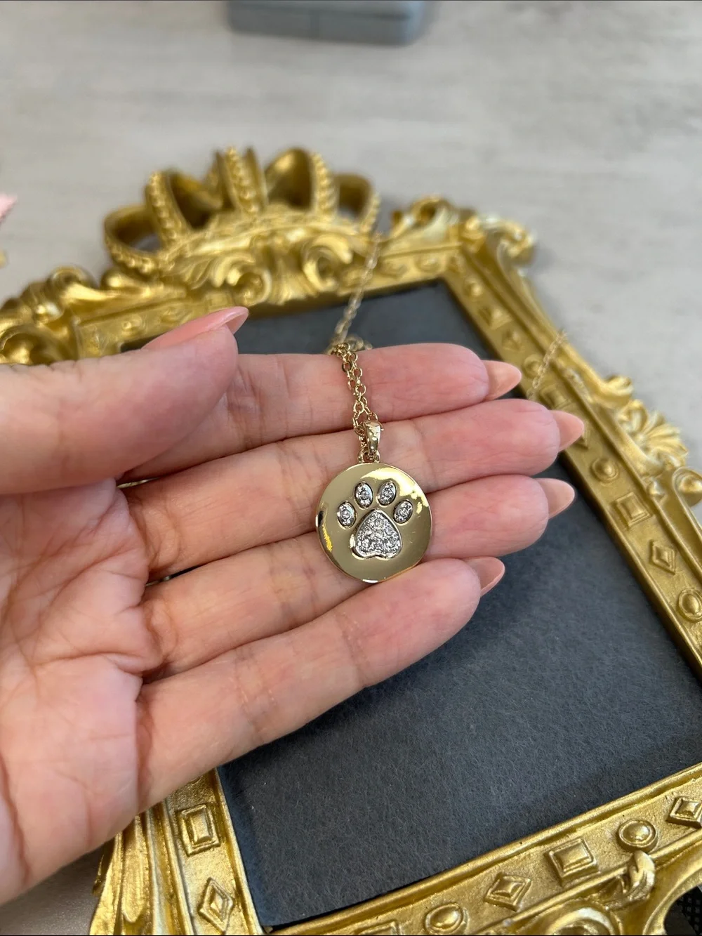 Park Lane Gold-Tone Furever Paw Print Crystal Pendant Necklace